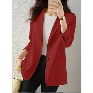 Solid Button Front Pocket Lapel Long Sleeve Blazer 