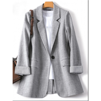 Stripe Panel Long Sleeve Button Front Lapel Blazer